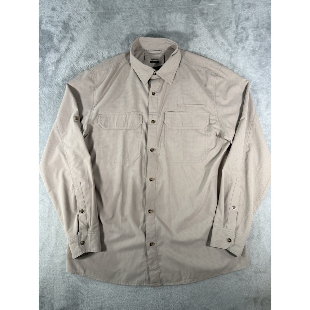 33000ft Shirt Mens Large Beige Long Sleeve Utility Outdoor Performance Button Up